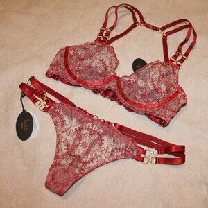Bordelle Cymatic Plunge Wire Bra ONLY Burnt Red 24k gold M Medium NWT